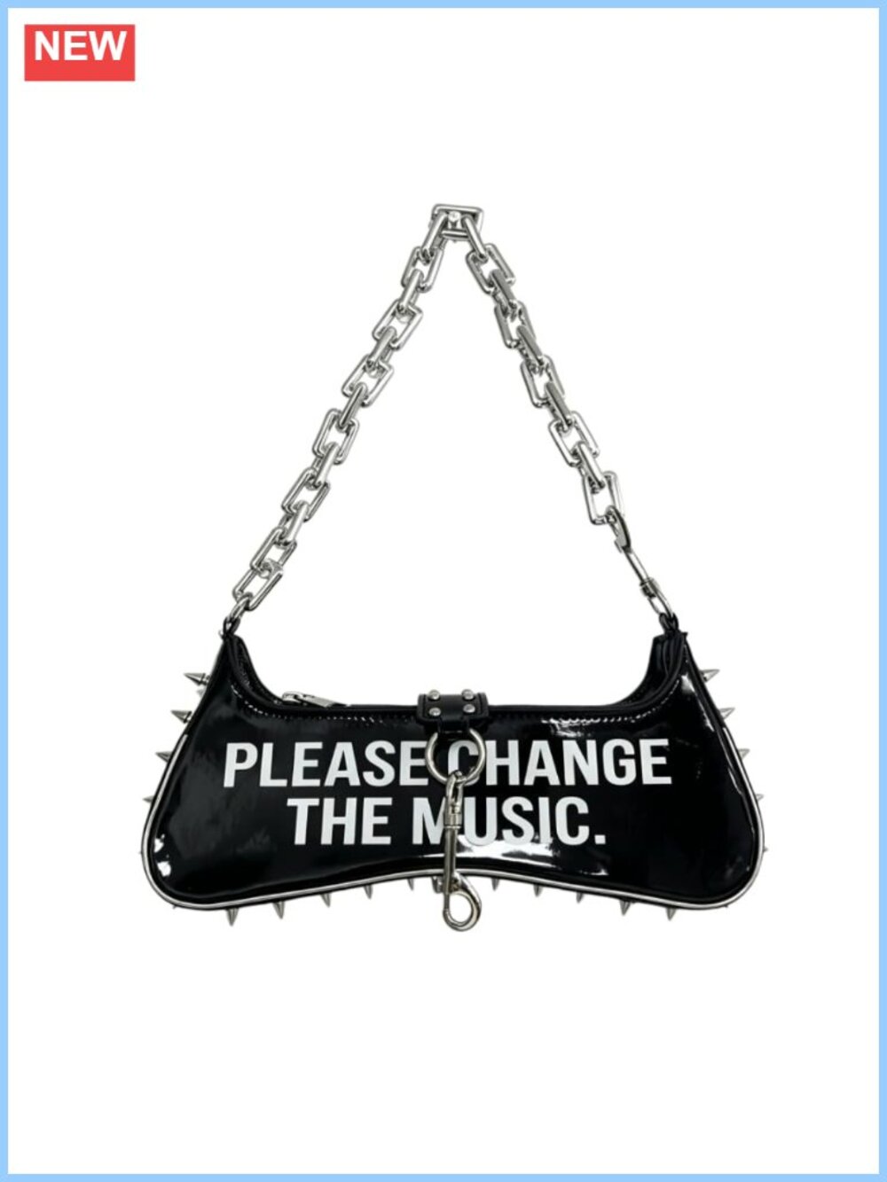 Punk Hobo Shoulder Bag Patent Leather Spiked Studded Chain Strap Y2K Gothic